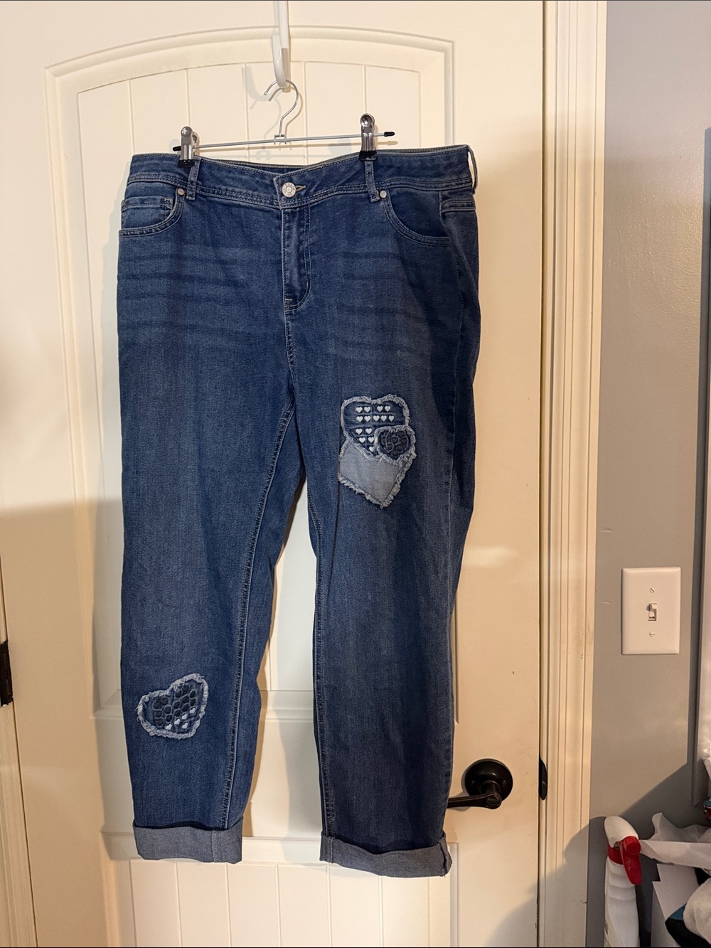 Cato Dark Blue Cropped Jeans with Heart Patch Accents